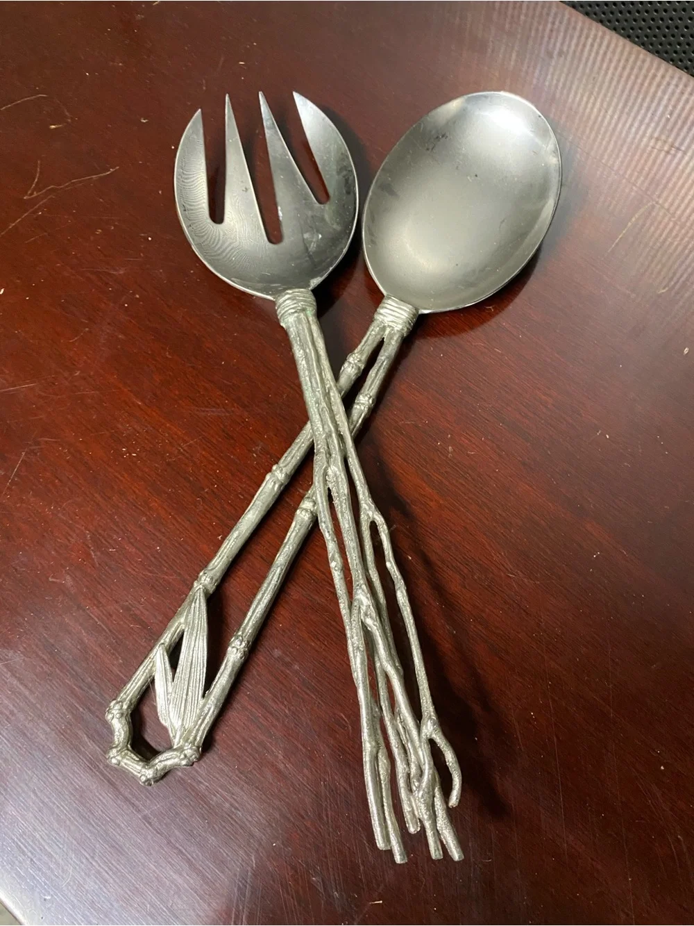 Michael Aram Retired Rustic Silver-Tone Twig Salad Serving Set - Silver